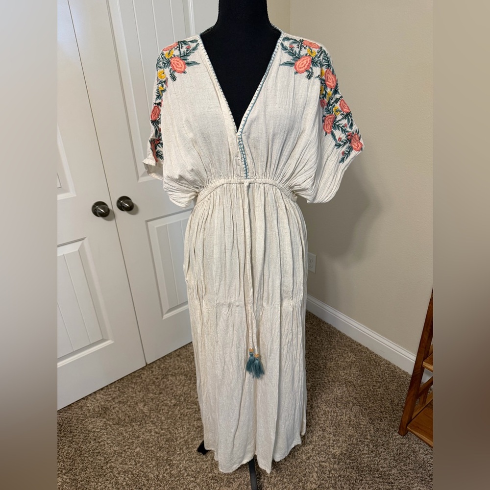 Cost Plus World Market Beige Garment with Blue Stitching